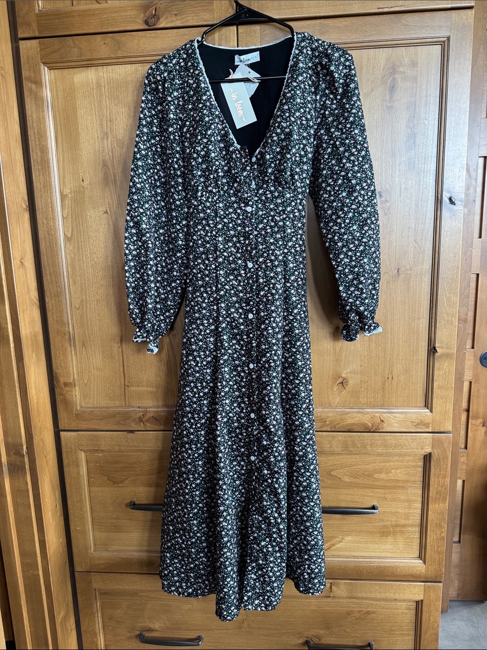 In Loom Black and pink Floral Button-Front Long Sleeve Maxi Dress